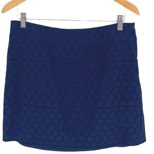 Banana Republic Womens Side‎ Zip Embroidered Eyelet Mini Pencil Skirt Navy Sz 12